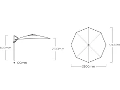 Ampelschirm Easy Swing Alu schwarz matt Ø350cm hellgrau
