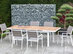 Ausziehtisch Nantes 180/240x100cm Alu weiß Teak gebürstet