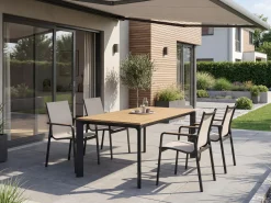 Black Line QUEENS Stapelsessel Alu schwarz matt Bezug Dublin Teak