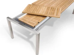 Doppel-Ausziehtisch Sydney Edelstahl Teak 160-210-260x100cm