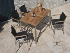 Edelstahl Barhocker Palladium Teak silvergrey
