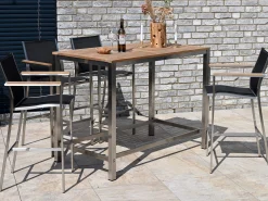 Edelstahl Barhocker Palladium Teak silvergrey