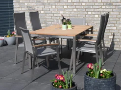 Edelstahl Stapelsessel Rhodium Teak light-smoke