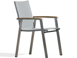 Edelstahl Stapelsessel Rhodium Teak light-smoke
