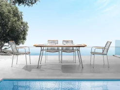 Edelstahl Teak Keramik Diningtisch Elara 180x100cm