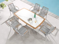 Edelstahl Teak Keramik Diningtisch Elara 180x100cm