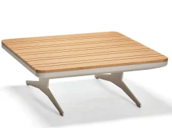 Enya Beistelltisch Alu greige mit Tischplatte Teak