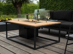 Feuertisch Cosiloft 120 black Teak Top mit Glasrahmen