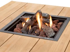 Feuertisch Cosiloft 100 black Teak Top mit Glasrahmen