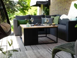 Feuertisch Cosiloft 100 black Teak Top mit Glasrahmen