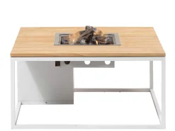 Feuertisch Cosiloft 100 white Teak Top mit Glasrahmen