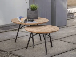 Frida Beistelltisch Alu schwarz matt Teakholz Ø55x36cm