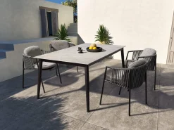Gartensessel Zoe Alu schwarz matt Kordel basalt Stoff Mélange grau