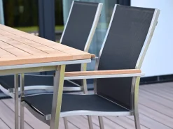 Gartenstuhl Edelstahl Stapelsessel Palladium Teak silvergrey