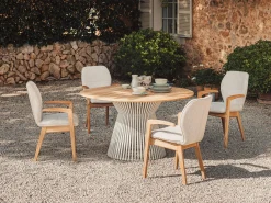 Gartentisch Acore Alu ivory Teakholz Ø140cm