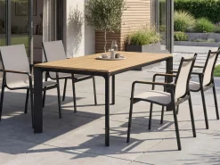 Gartentisch QUEENS 160x95cm Alu schwarz matt Teakholz Tischplatte
