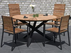 Gartentisch Rhodium Teak Edelstahl anthrazit Ø134cm