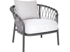 Klea Lounge-Sessel Alu anthrazit mit Kordel Stone Kissen perlgrau