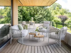 Klea Lounge-Sessel Alu greige mit Kordel greige Kissen Vanilla