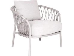 Klea Lounge-Sessel Alu greige mit Kordel greige Kissen Vanilla