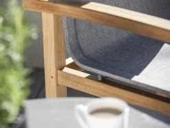Leah Sessel Teak mit Textilenbezug Leinen grau