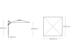 LED Ampelschirm Easy Swing 300x300cm silber|schwarz O´bravia