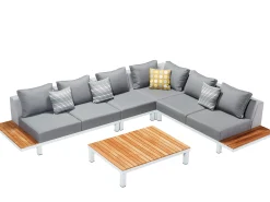Lounge Möbel Set Katamaran Alu Teak 5-teilige Ecklounge white