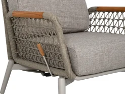 Loungesessel verstellbar Marbella Alu Rope graubeige Teak-Armlehnen