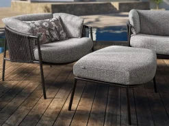 Loungesessel Zoe Alu schwarz matt Kordel basalt Stoff Mélange grau