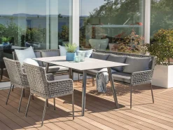 Loungeset Greta Dining Ecke links Alu anthrazit Synthetikfaser platin
