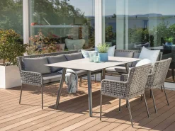 Loungeset Greta Dining Ecke rechts Alu anthrazit Synthetikfaser platin