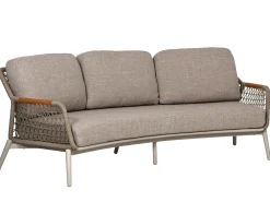 Loungesofa Marbella 3-Sitzer Alu Rope graubeige Teak-Armlehnen