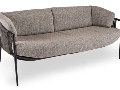 Lounge-Sofa 3-Sitzer Zoe Alu schwarz matt Kordel basalt Stoff Mélange grau