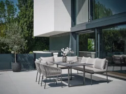 Marla Dining 3-Sitzer Bank mit Armlehnen Alu anthrazit Kordel salt