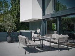 Marla Dining 3-Sitzer Bank mit Armlehnen Alu anthrazit Kordel salt