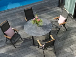 MEMPHIS Multipositionssessel Aluminium Outdoorgewebe anthrazit/bronze Teak