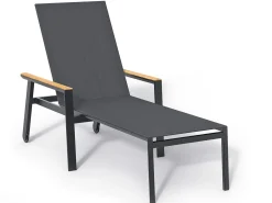Spa Liege Rollenliege Alu anthracite | softex coal mit Teak-Armlehnen