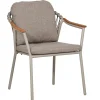 Stapelsessel Cordoba Alu Rope Graubeige Teak-Armlehnen