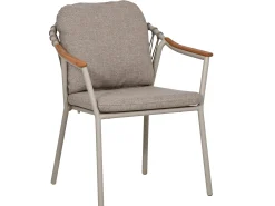 Stapelsessel Cordoba Alu Rope Graubeige Teak-Armlehnen