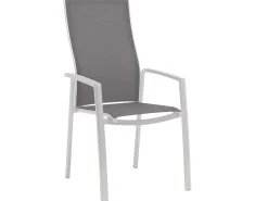 Stapelsessel Kari hoch Alu weiß Textilenbezug silber
