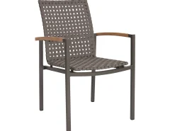 Stapelsessel Lucy Alu anthrazit Kordel Platin Teak-Armlehnen