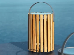 Star Solar-Leuchte small Alu Teak mit Tragegriff