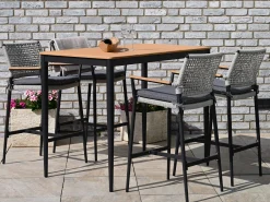Stehtisch Alila Alu anthrazit mit Teakholz 140x80cm