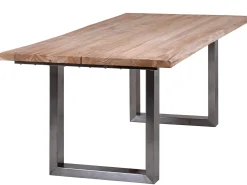 Teakholz Baumkante Edelstahl Kufentisch 220x100cm