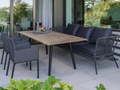1x Interno Tisch schwarz matt Rundrohr konisch Teak 220x100cm
